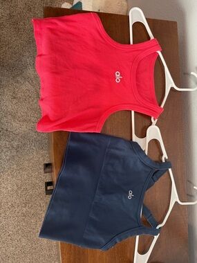 ALO Yoga Ribbed Crop Tank Set - Hot Pink & Navy, XS
